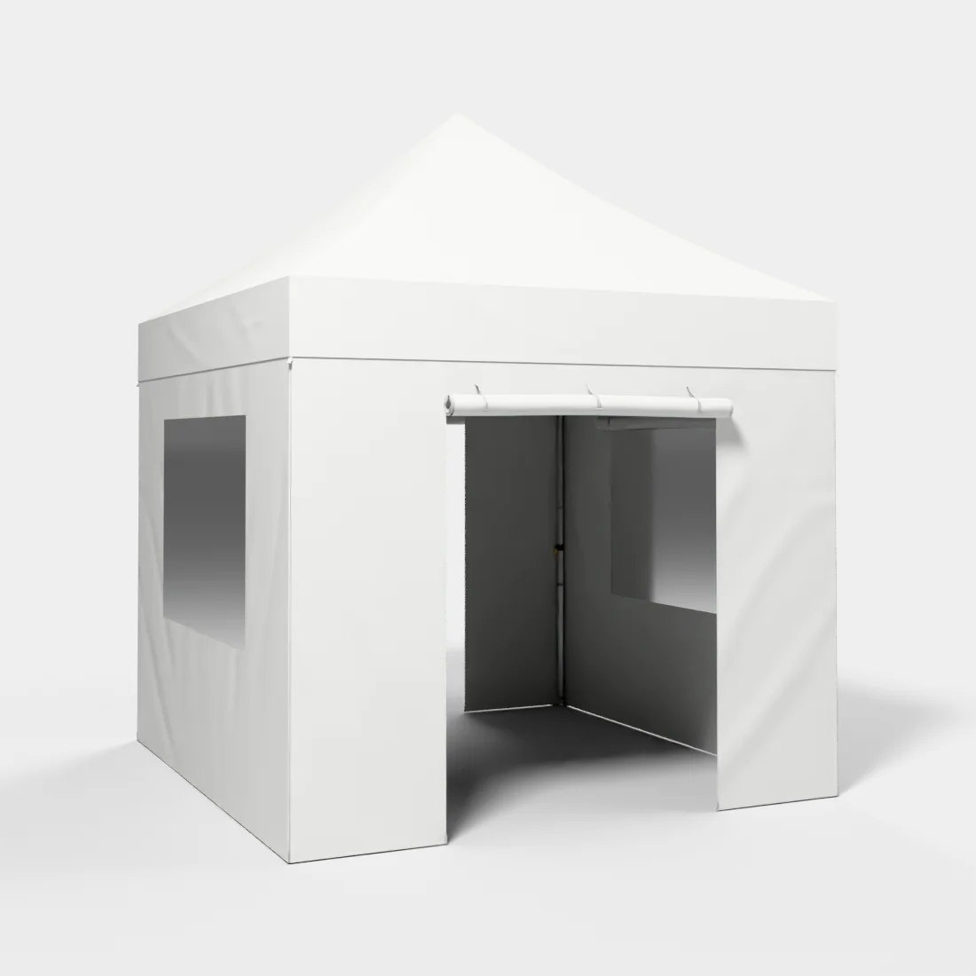 Carpa Plegable 3x3 m, Gama PLUS 45mm, 2 laterales con puerta y 2 laterales con ventanas, blanco