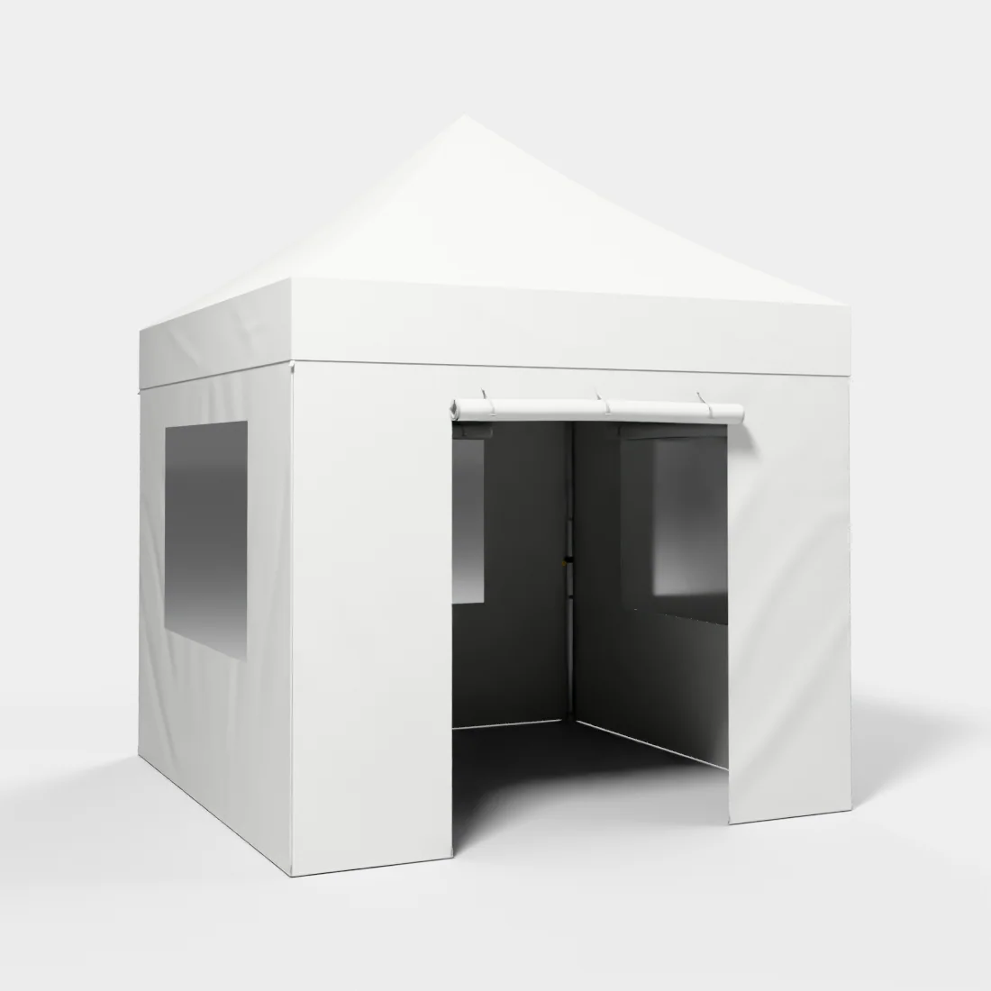 Carpa Plegable 3x3 m, Gama PLUS 45mm, 3 laterales con ventanas y 1 lateral con puerta, blanco