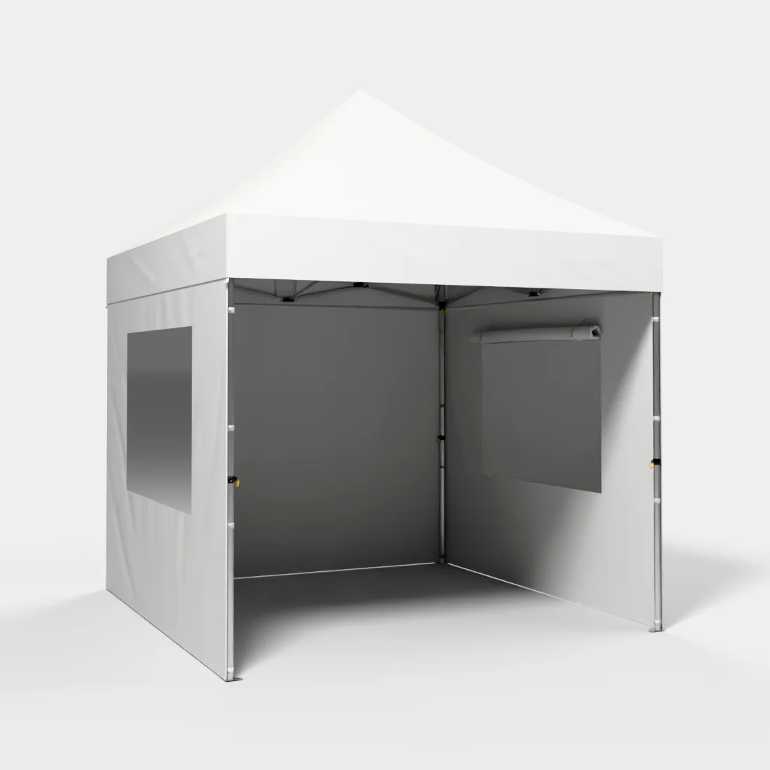 Carpa Plegable 3x3 m, Gama PLUS 45mm, 1 lateral liso y 2 laterales con ventanas, blanco