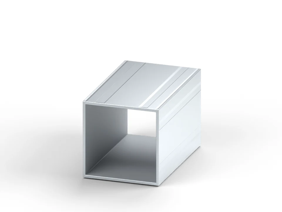 Perfil ECO de 32 × 32 mm y pared de 1,2 mm, con ranurado exterior, corte continuo e interior liso; misma escala que PLUS y ELITE