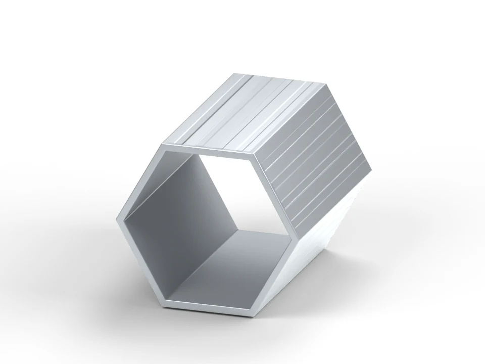 Perfil PLUS de 45 × 40 mm y pared de 1,8 mm, con ranurado exterior, corte continuo e interior liso; misma escala que ECO y ELITE