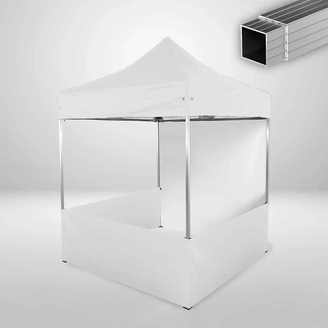 Carpa Plegable 2x2 m, Gama ECO 32mm, 1 lateral liso y 3 laterales a media altura, blanco