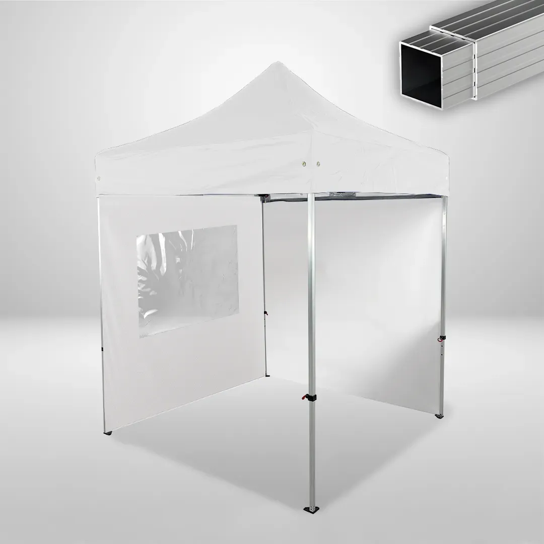 Carpa Plegable 2x2 m, Gama ECO 32mm, 1 lateral liso y 1 lateral con ventana, blanco