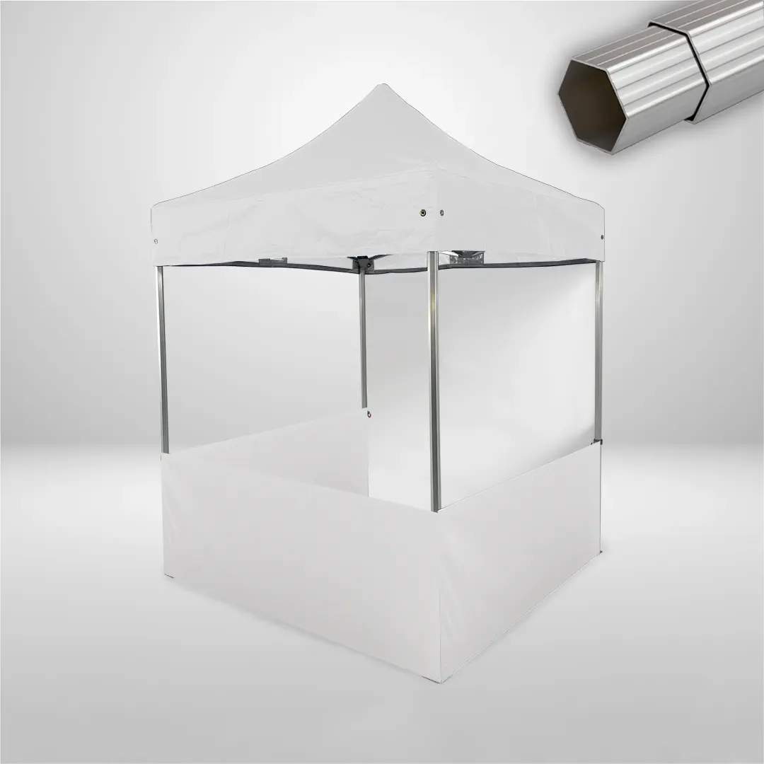 Carpa Plegable 2x2 m, Gama ELITE 57mm, 1 lateral liso y 3 laterales a media altura, blanco