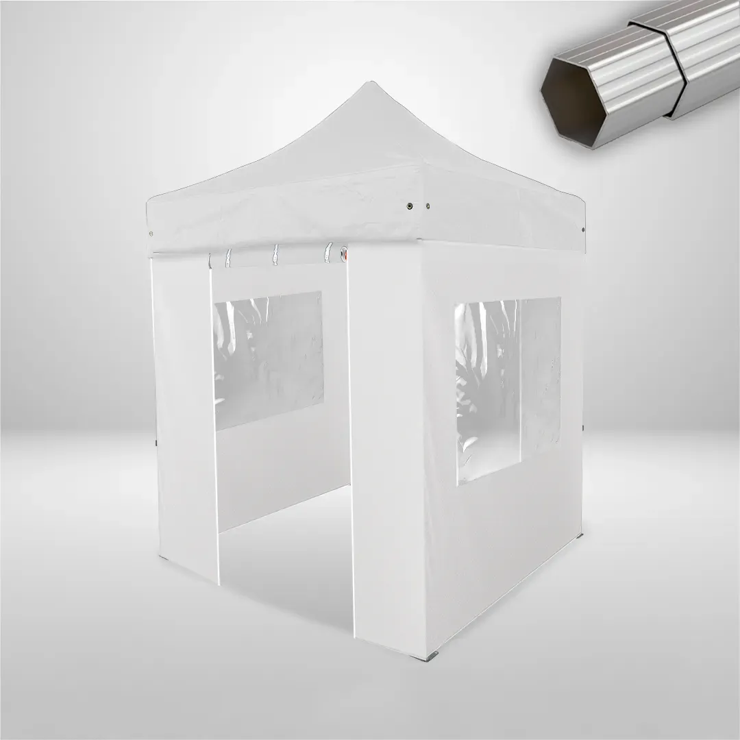 Carpa Plegable 2x2 m, Gama ELITE 57mm, 2 laterales con puerta y 2 laterales con ventanas, blanco