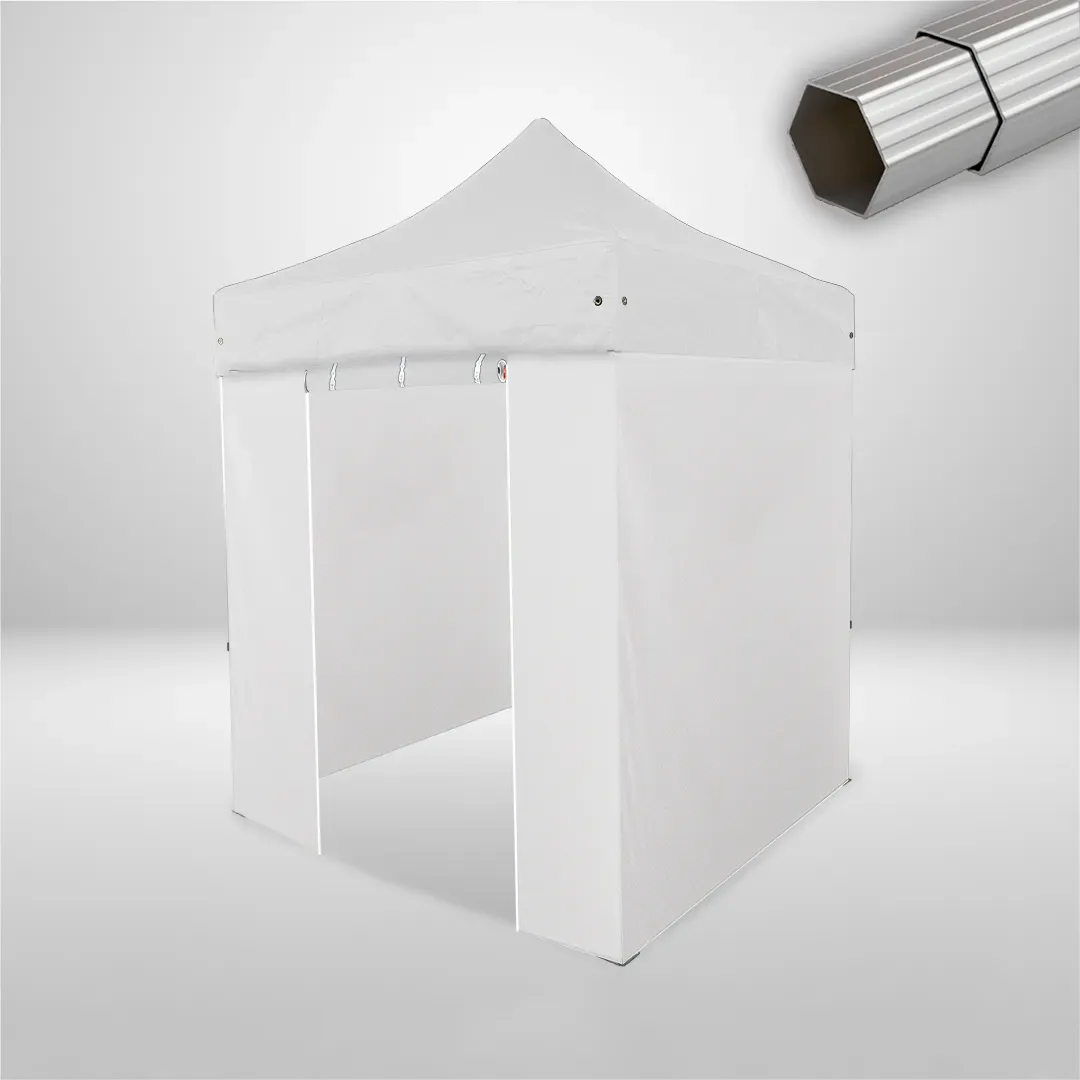 Carpa Plegable 2x2 m, Gama ELITE 57mm, 3 laterales lisos y 1 lateral con puerta, blanco