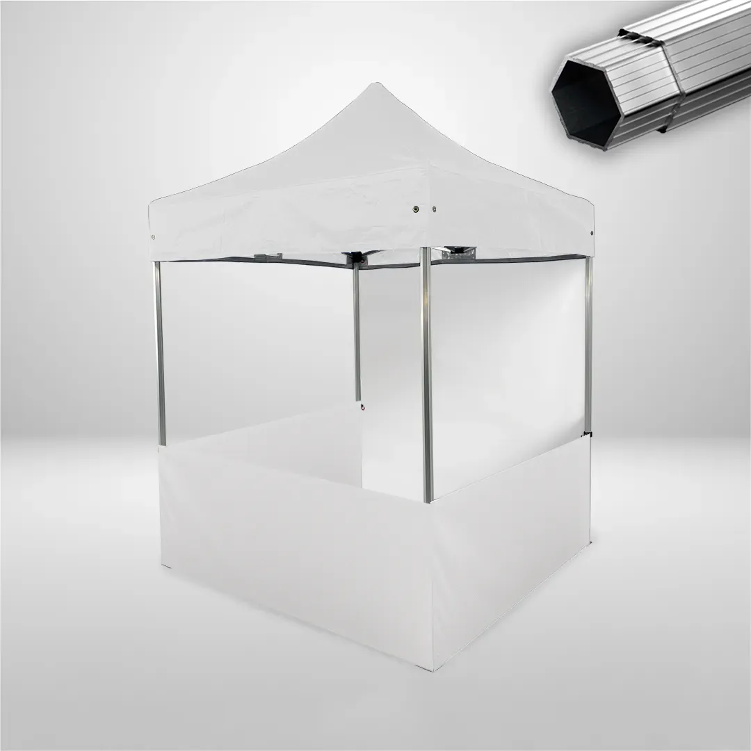 Carpa Plegable 2x2 m, Gama PLUS 45mm, 1 lateral liso y 3 laterales a media altura, blanco