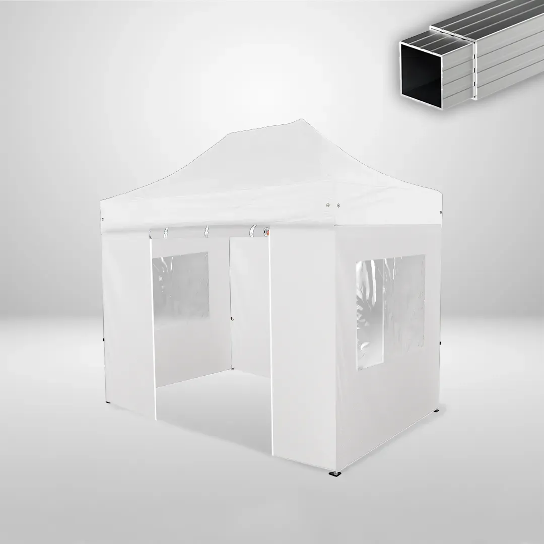 Carpa Plegable 3x2 m, Gama ECO 32mm, 2 laterales con puerta y 2 laterales con ventanas, blanco