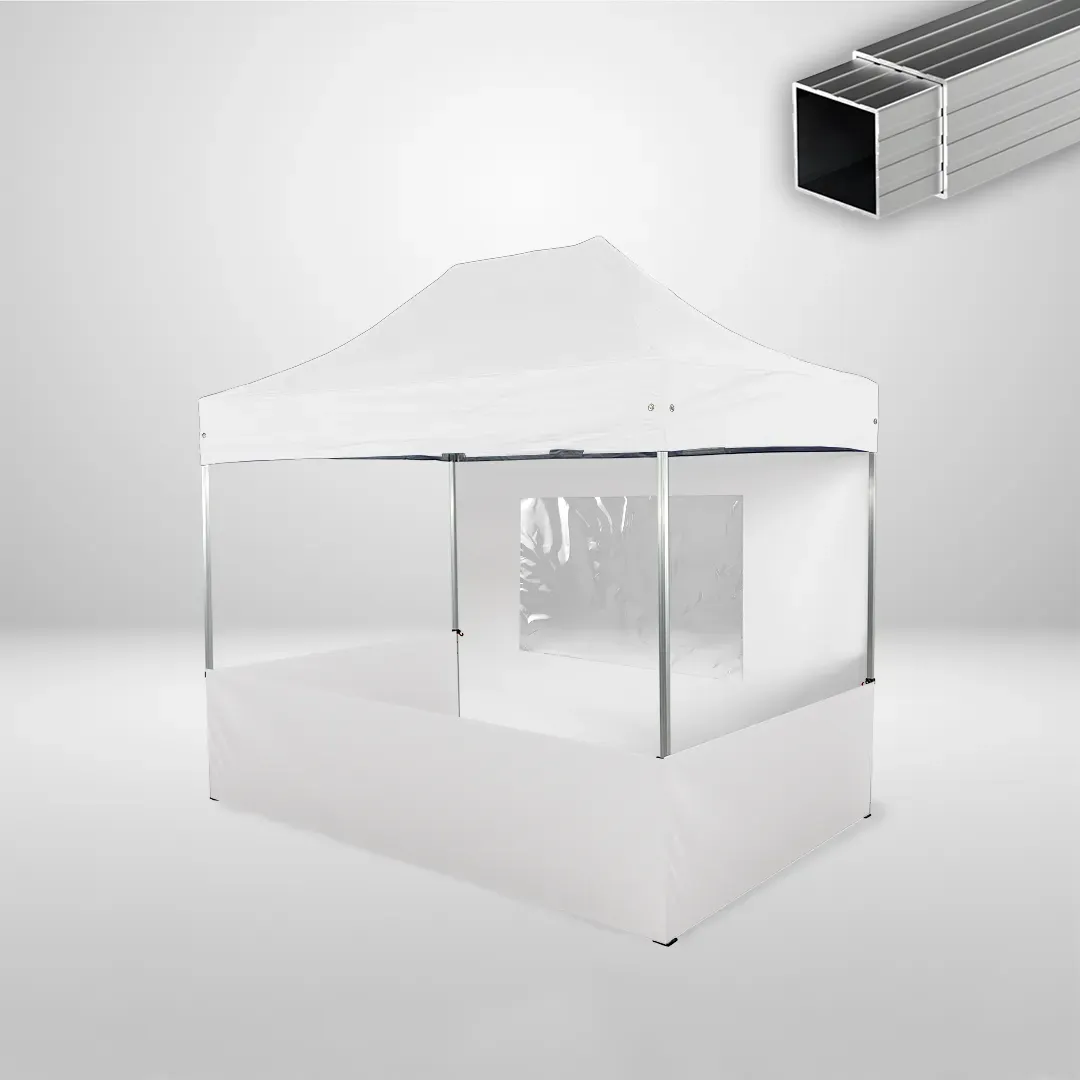 Carpa Plegable 3x2 m, Gama ECO 32mm, 1 lateral liso y 3 laterales a media altura, blanco