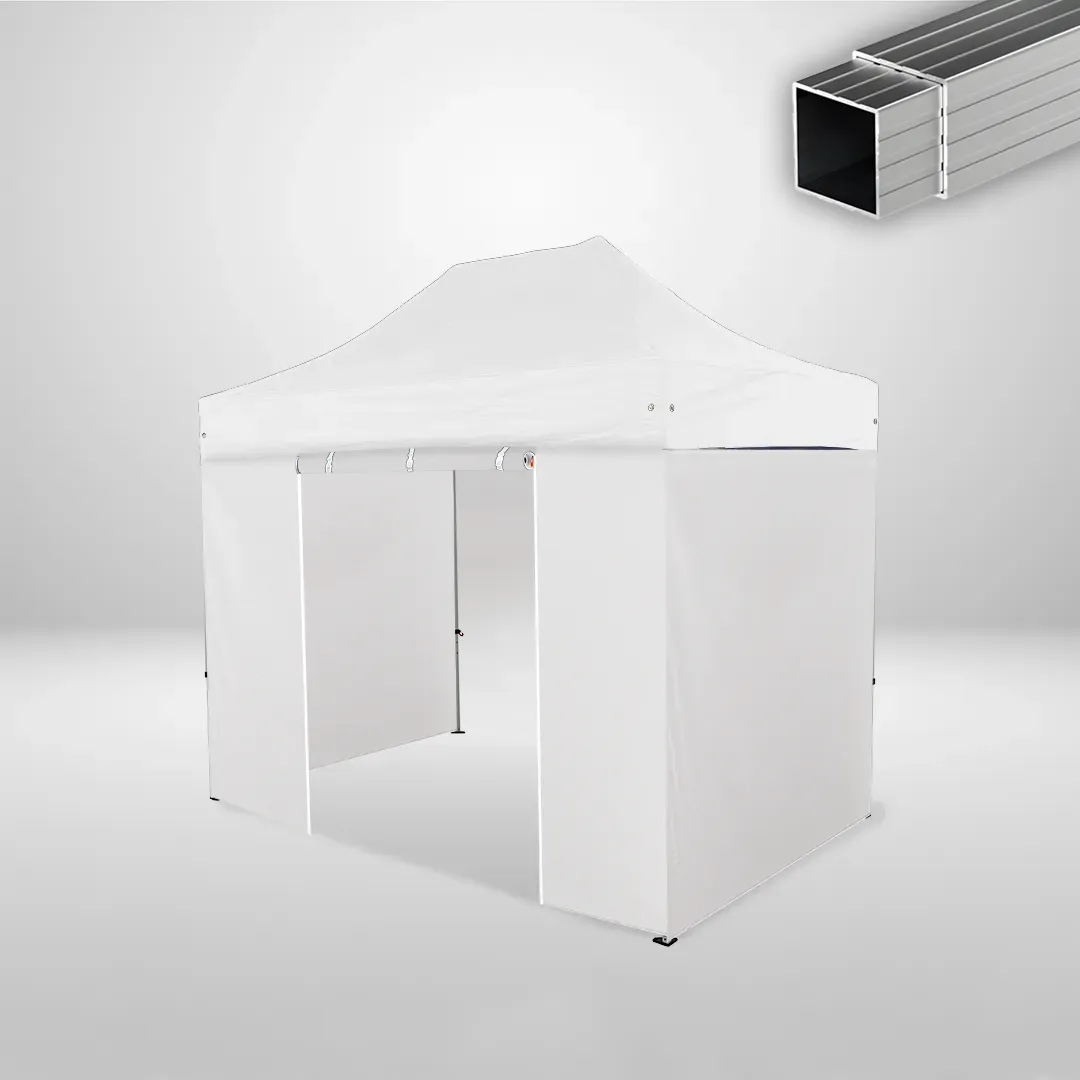 Carpa Plegable 3x2 m, Gama ECO 32mm, 3 laterales lisos y 1 lateral con puerta, blanco
