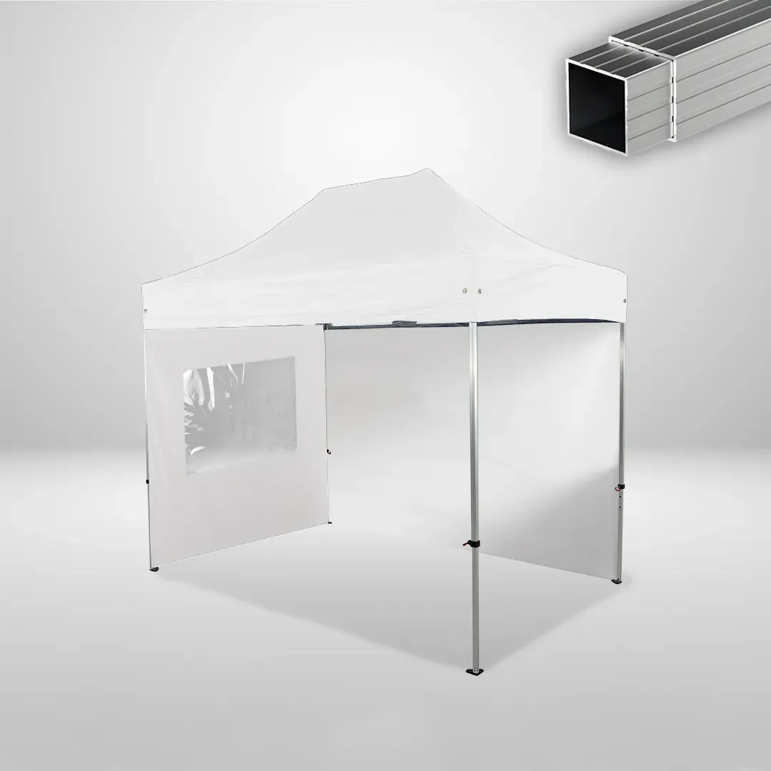Carpa Plegable 3x2 m, Gama ECO 32mm, 1 lateral liso y 1 lateral con ventana, blanco