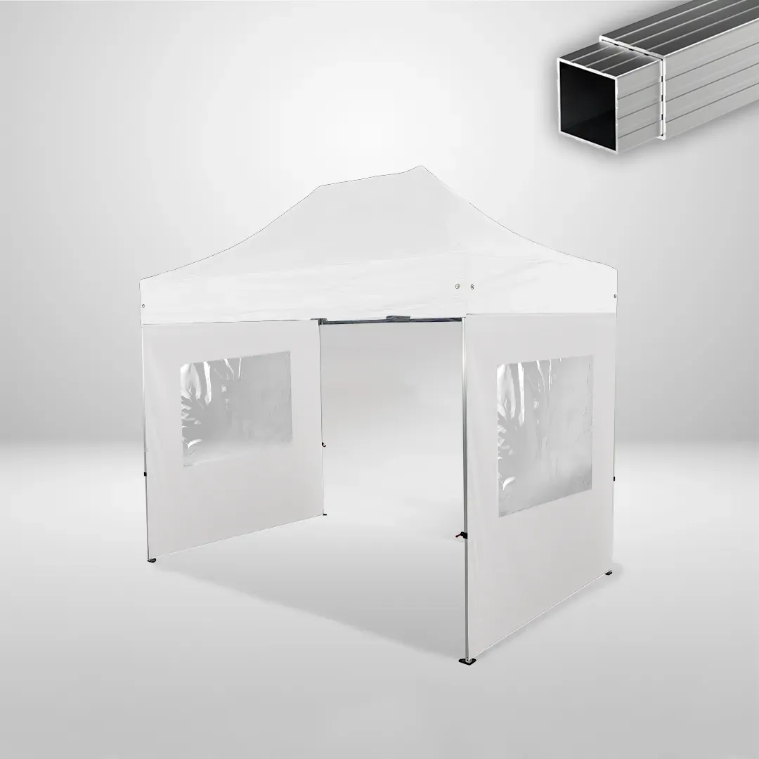 Carpa Plegable 3x2 m, Gama ECO 32mm, 1 lateral liso y 2 laterales con ventanas, blanco