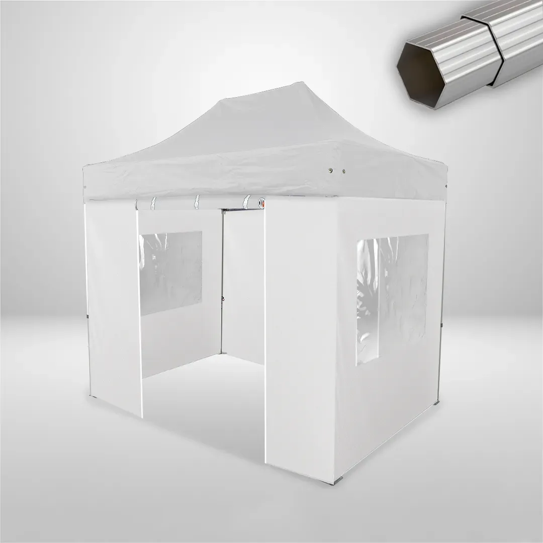 Carpa Plegable 3x2 m, Gama ELITE 57mm, 2 laterales con puerta y 2 laterales con ventanas, blanco