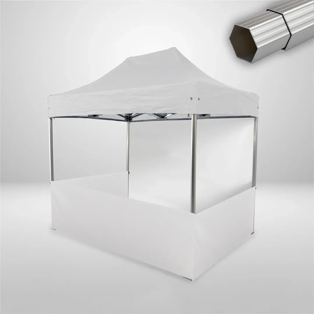 Carpa Plegable 3x2 m, Gama ELITE 57mm, 1 lateral liso y 3 laterales a media altura, blanco
