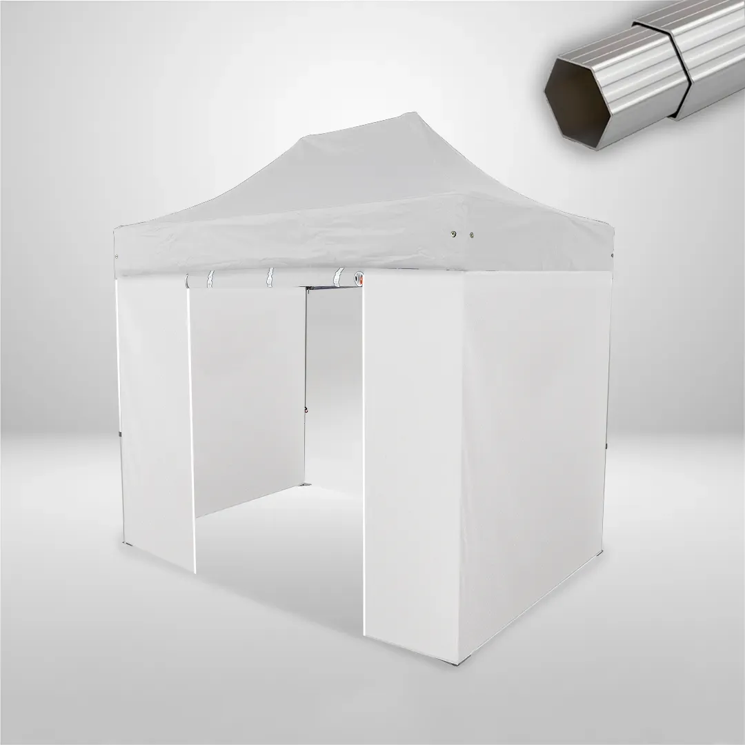Carpa Plegable 3x2 m, Gama ELITE 57mm, 3 laterales lisos y 1 lateral con puerta, blanco