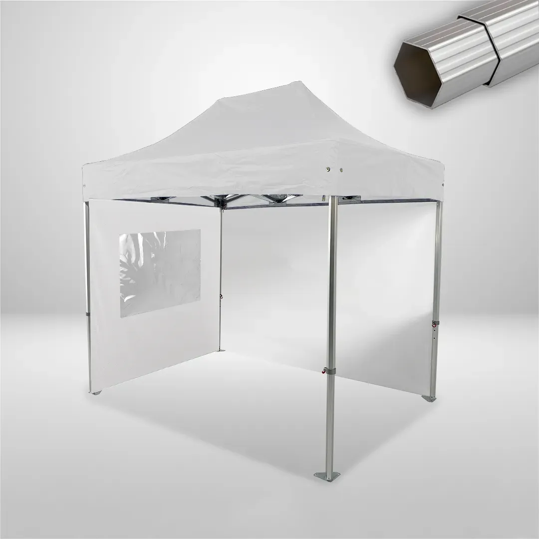 Carpa Plegable 3x2 m, Gama ELITE 57mm, 1 lateral liso y 1 lateral con ventana, blanco