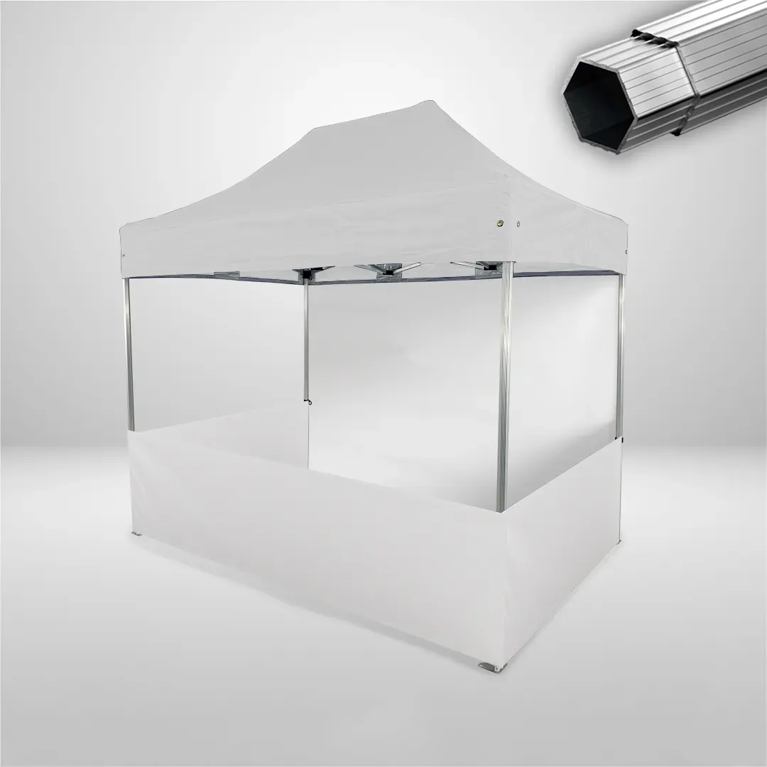 Carpa Plegable 3x2 m, Gama PLUS 45mm, 1 lateral liso y 3 laterales a media altura, blanco