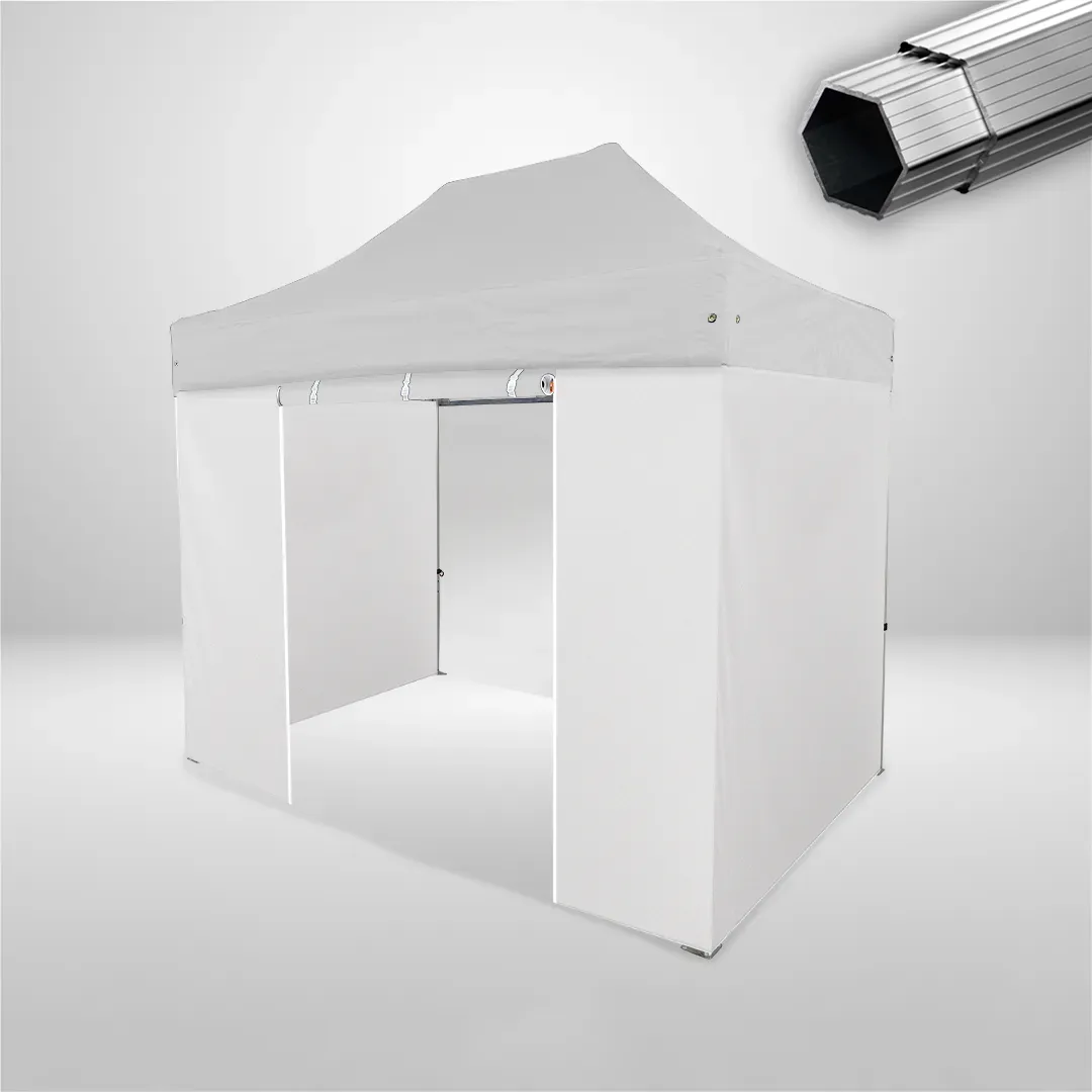 Carpa Plegable 3x2 m, Gama PLUS 45mm, 3 laterales lisos y 1 lateral con puerta, blanco