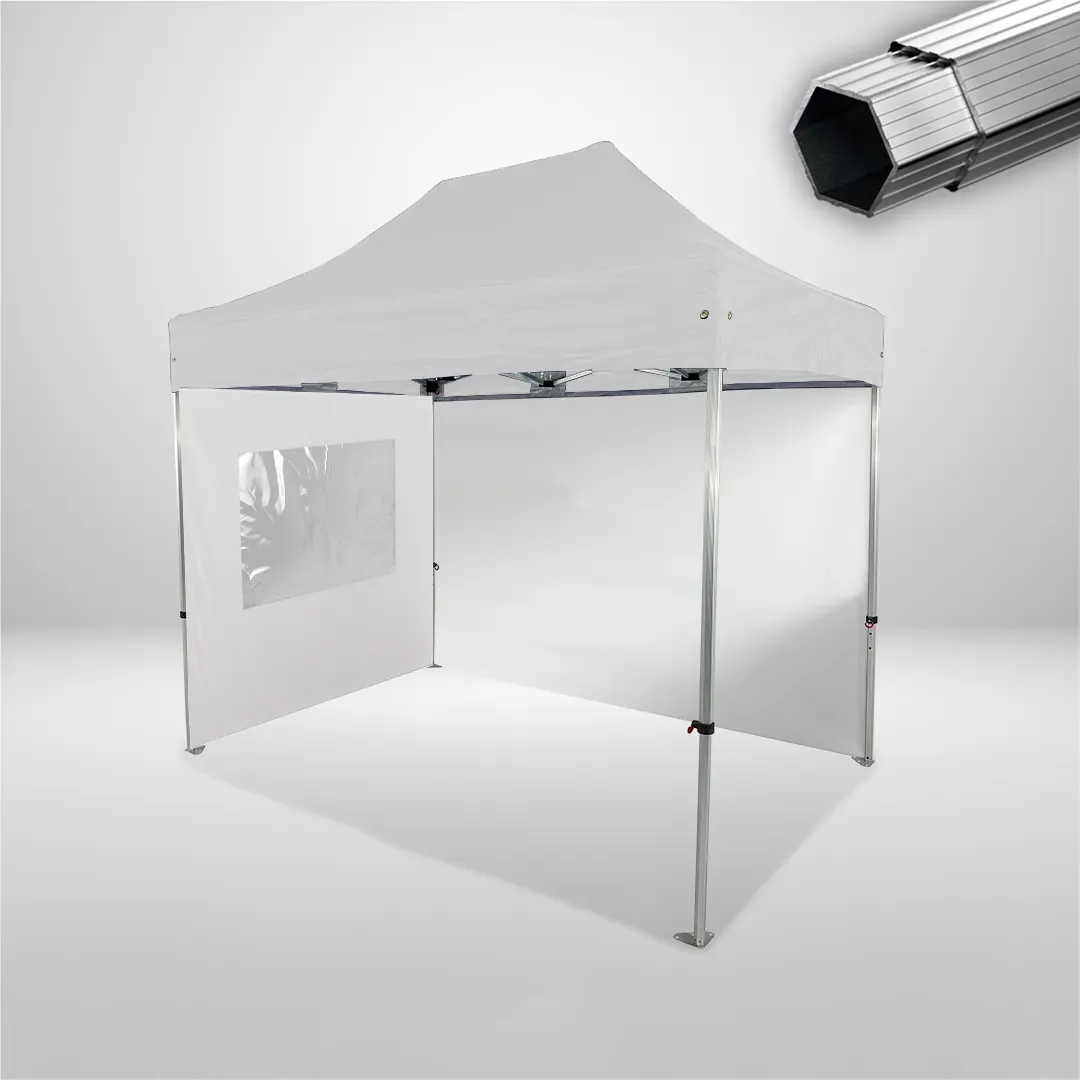 Carpa Plegable 3x2 m, Gama PLUS 45mm, 1 lateral liso y 1 lateral con ventana, blanco