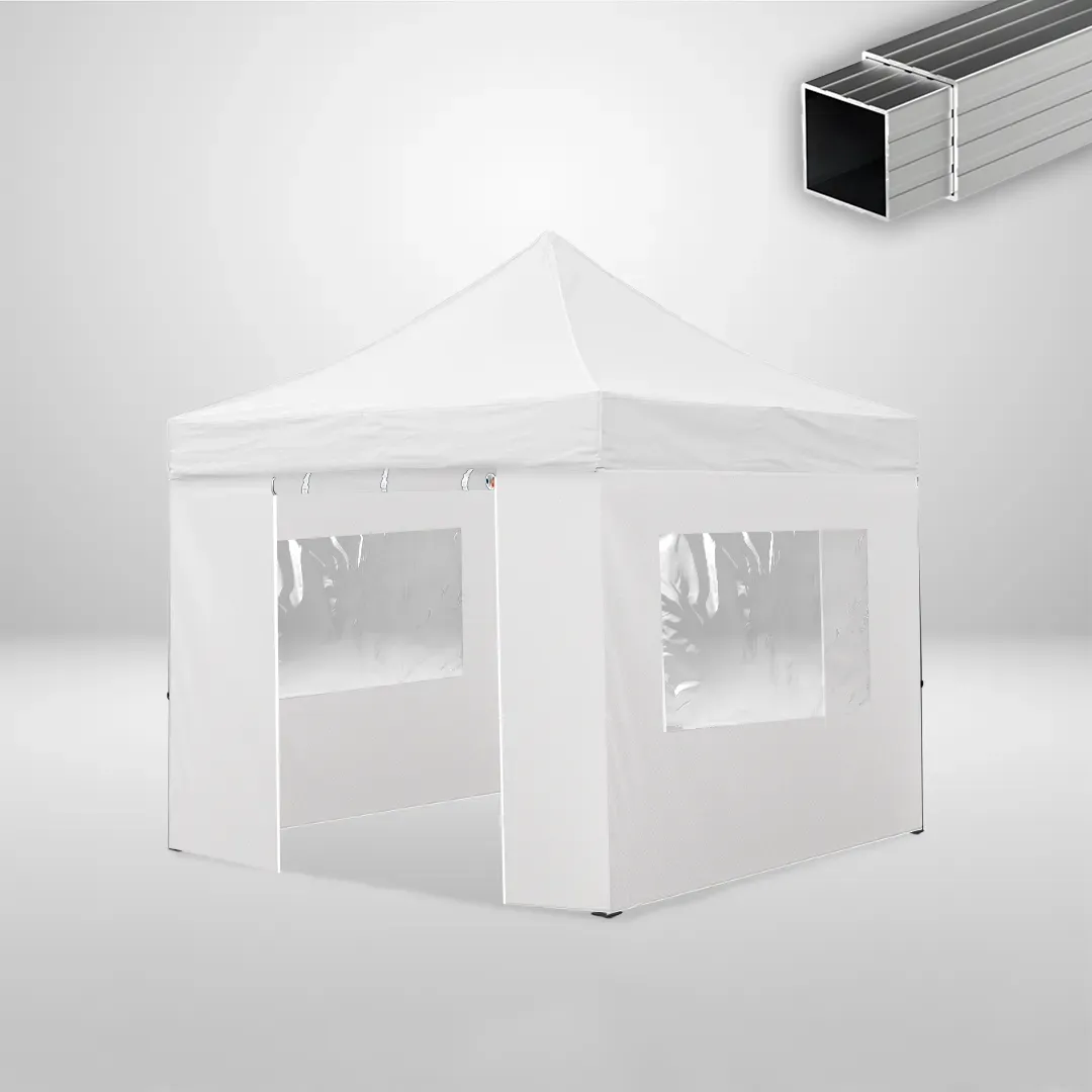 Carpa Plegable 3x3 m, Gama ECO 32mm, 2 laterales con puerta y 2 laterales con ventanas, blanco