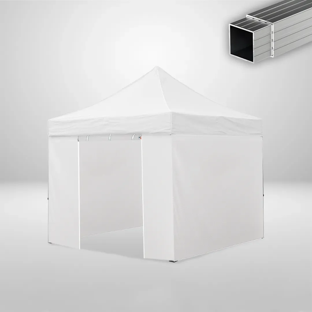 Carpa Plegable 3x3 m, Gama ECO 32mm, 3 laterales lisos y 1 lateral con puerta, blanco