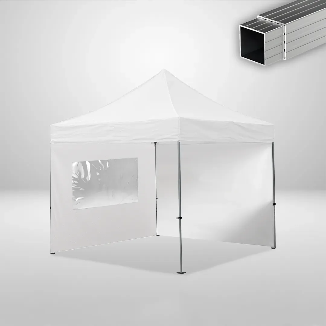 Carpa Plegable 3x3 m, Gama ECO 32mm, 1 lateral liso y 1 lateral con ventana, blanco