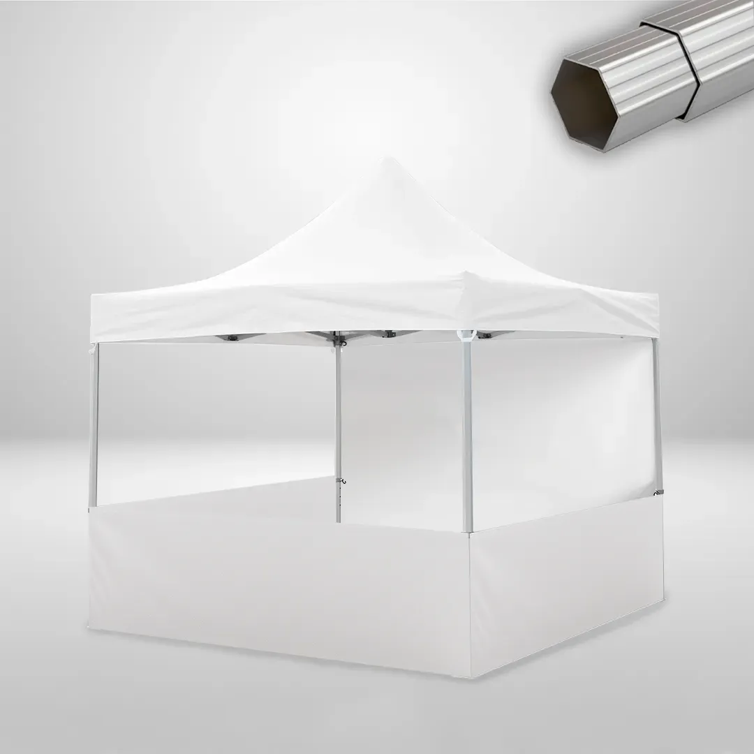 Carpa Plegable 3x3 m, Gama ELITE 57mm, 1 lateral liso y 3 laterales a media altura, blanco