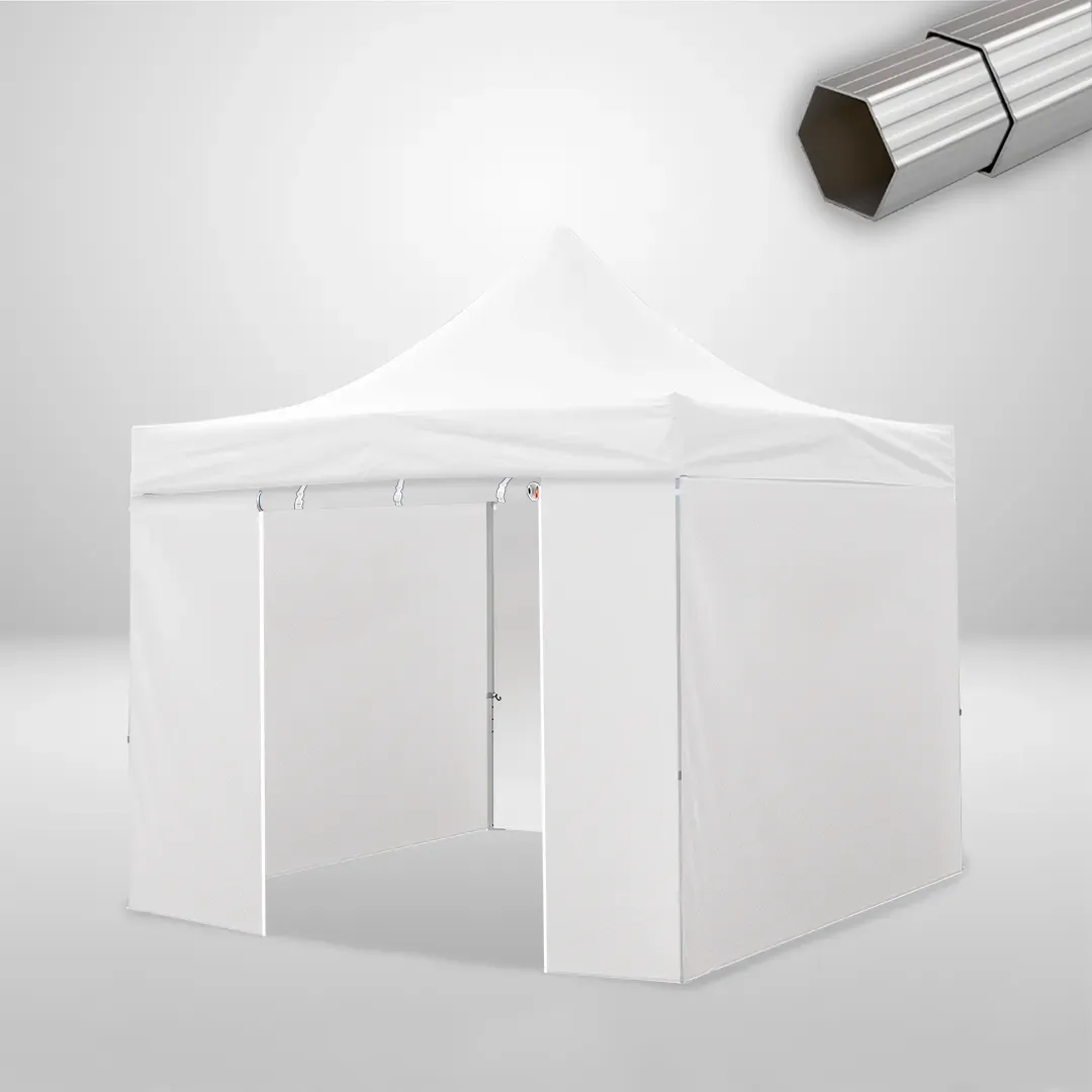 Carpa Plegable 3x3 m, Gama ELITE 57mm, 3 laterales lisos y 1 lateral con puerta, blanco