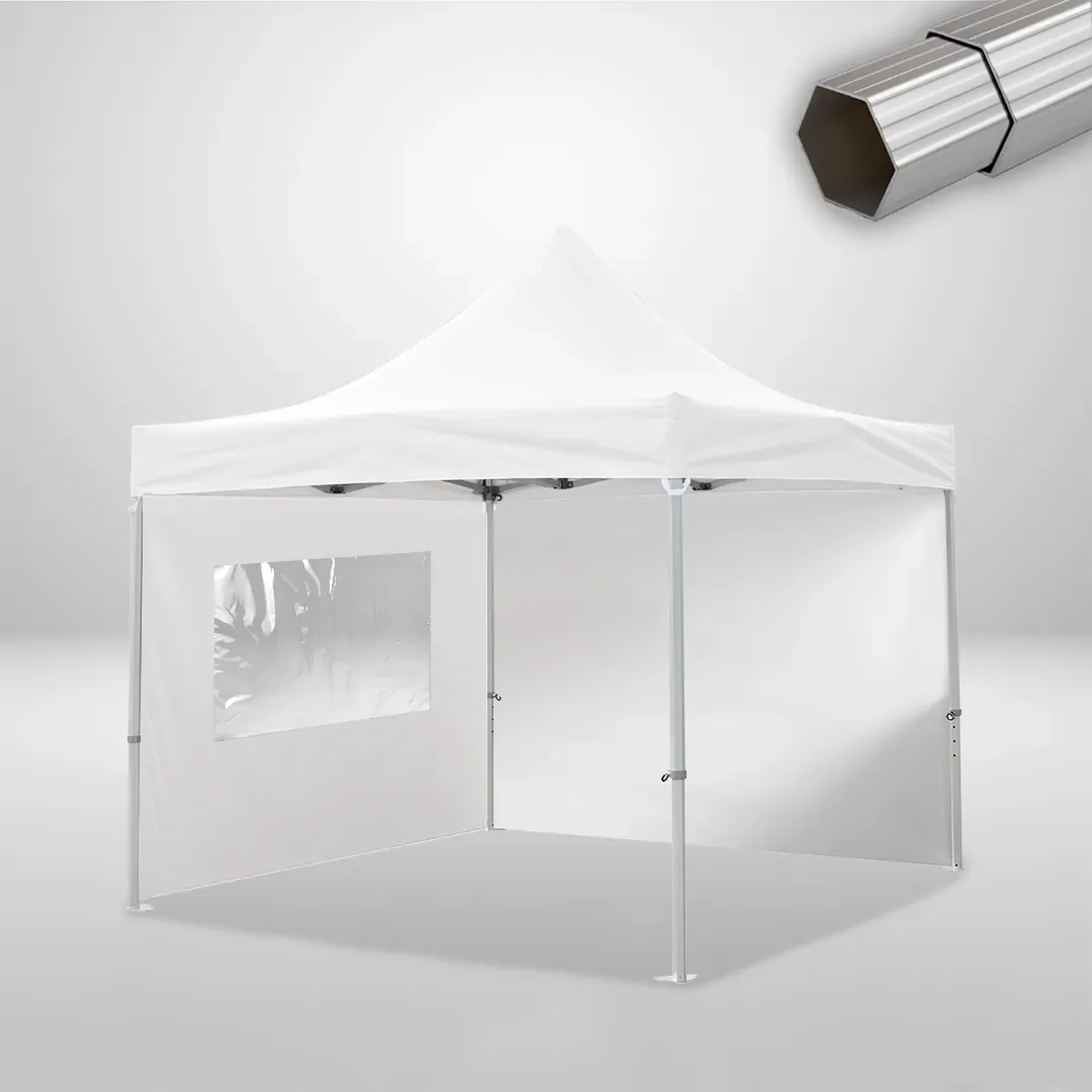 Carpa Plegable 3x3 m, Gama ELITE 57mm, 1 lateral liso y 1 lateral con ventana, blanco
