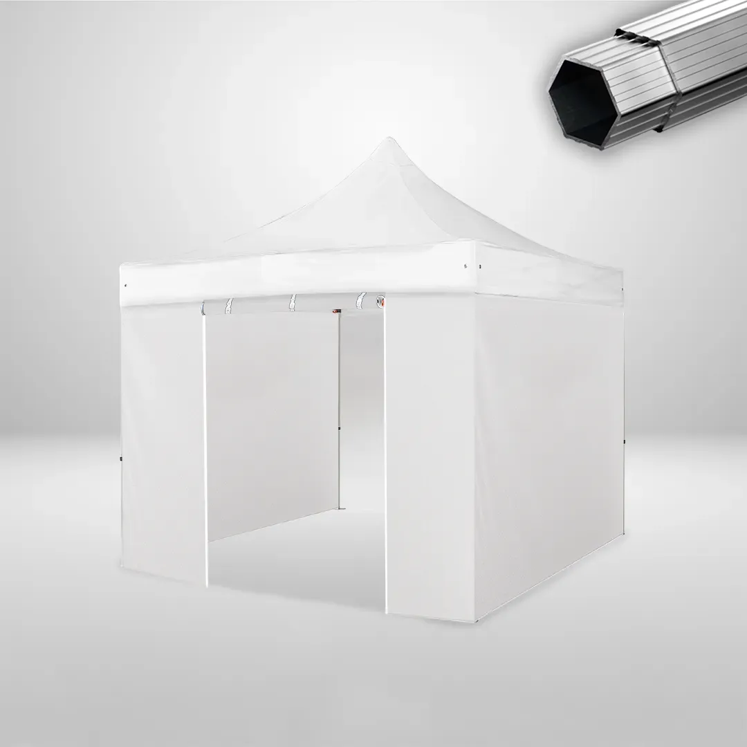 Carpa Plegable 3x3 m, Gama PLUS 45mm, 3 laterales lisos y 1 lateral con puerta, blanco