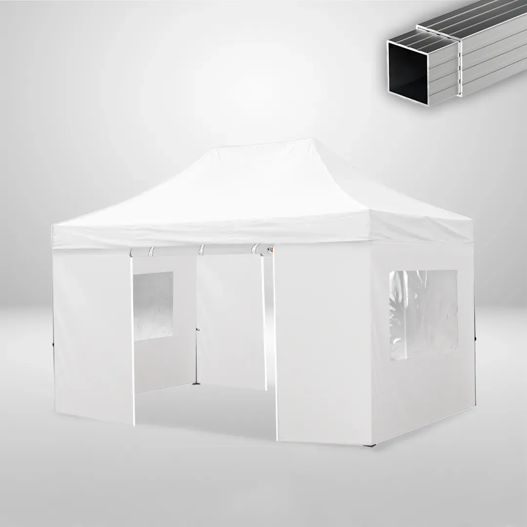 Carpa Plegable 3x4.5 m, Gama ECO 32mm, 2 laterales con puerta y 2 laterales con ventanas, blanco