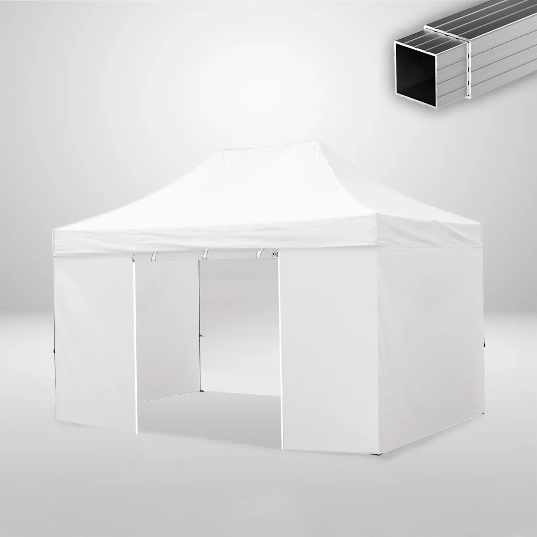 Carpa Plegable 3x4.5 m, Gama ECO 32mm, 3 laterales lisos y 1 lateral con puerta, blanco