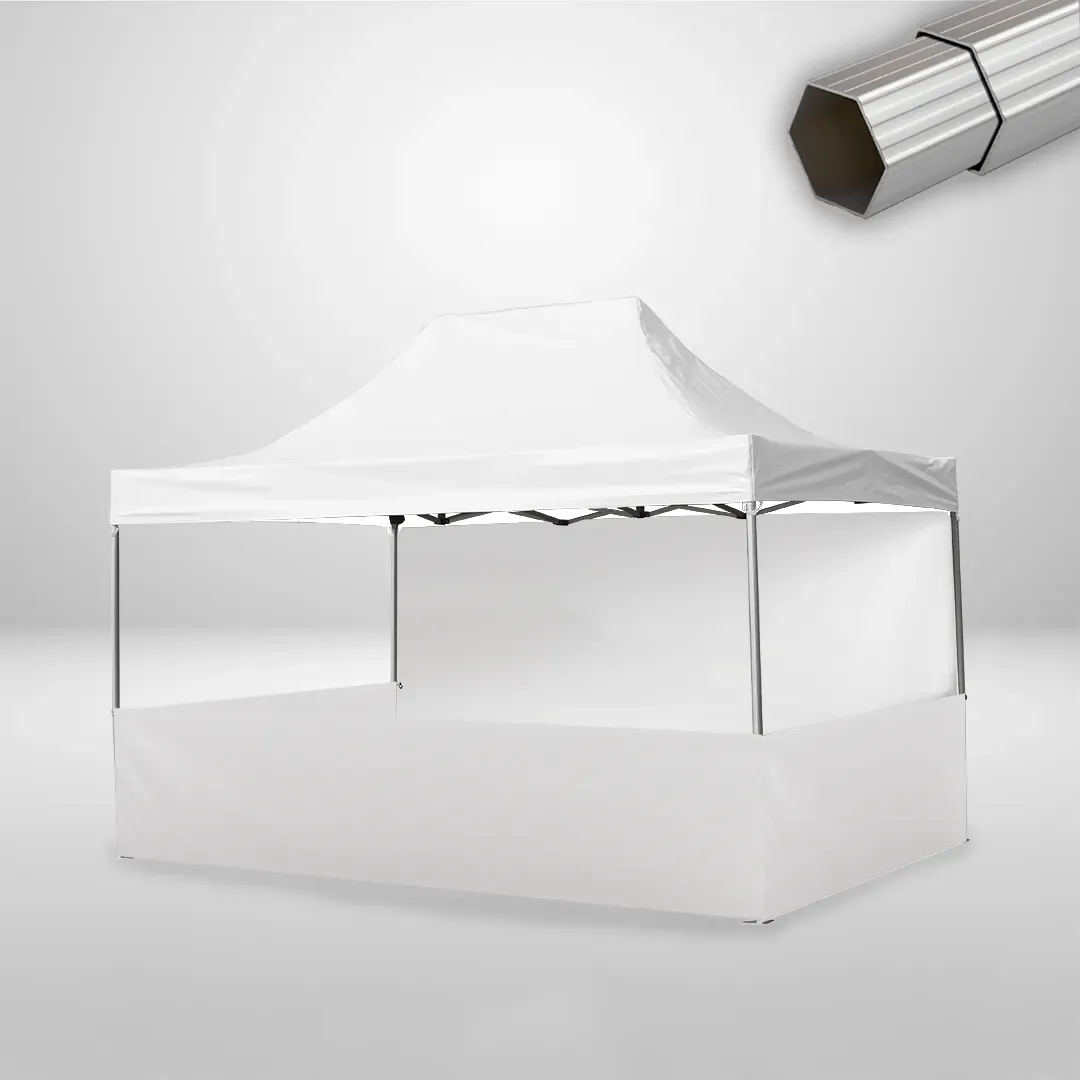 Carpa Plegable 3x4.5 m, Gama ELITE 57mm, 1 lateral liso y 3 laterales a media altura, blanco