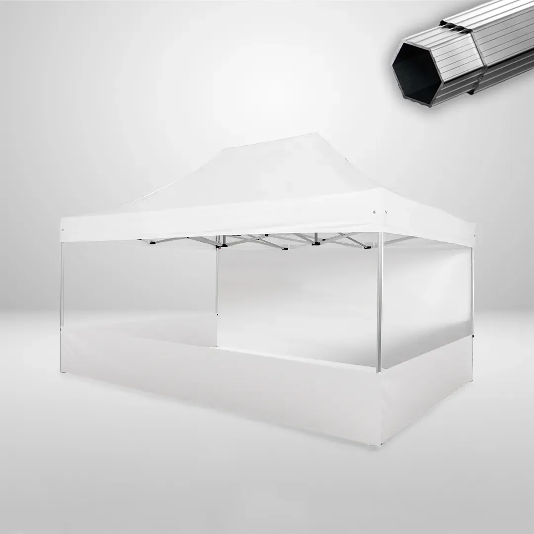 Carpa Plegable 3x4.5 m, Gama PLUS 45mm, 1 lateral liso y 3 laterales a media altura, blanco