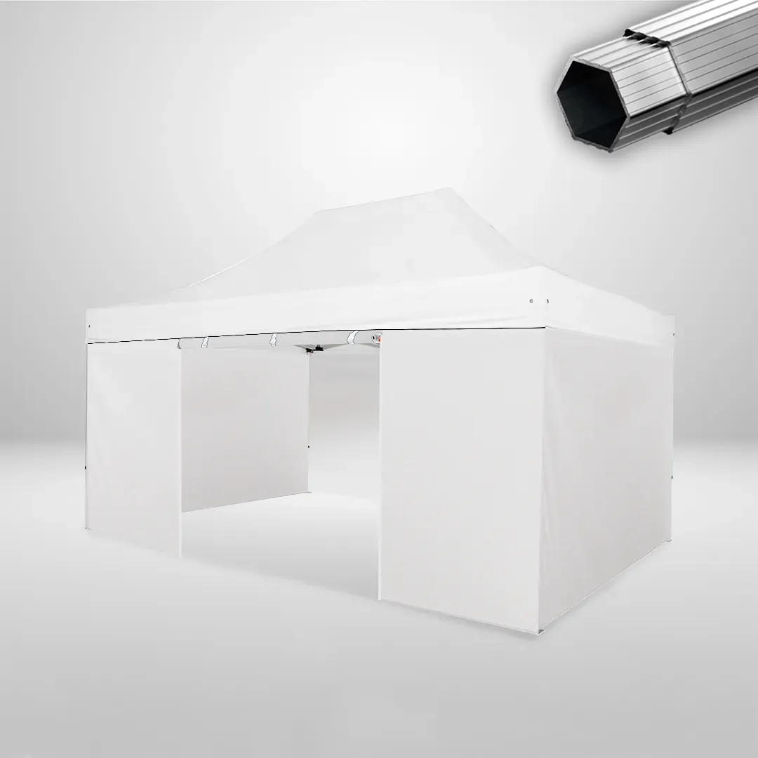 Carpa Plegable 3x4.5 m, Gama PLUS 45mm, 3 laterales lisos y 1 lateral con puerta, blanco
