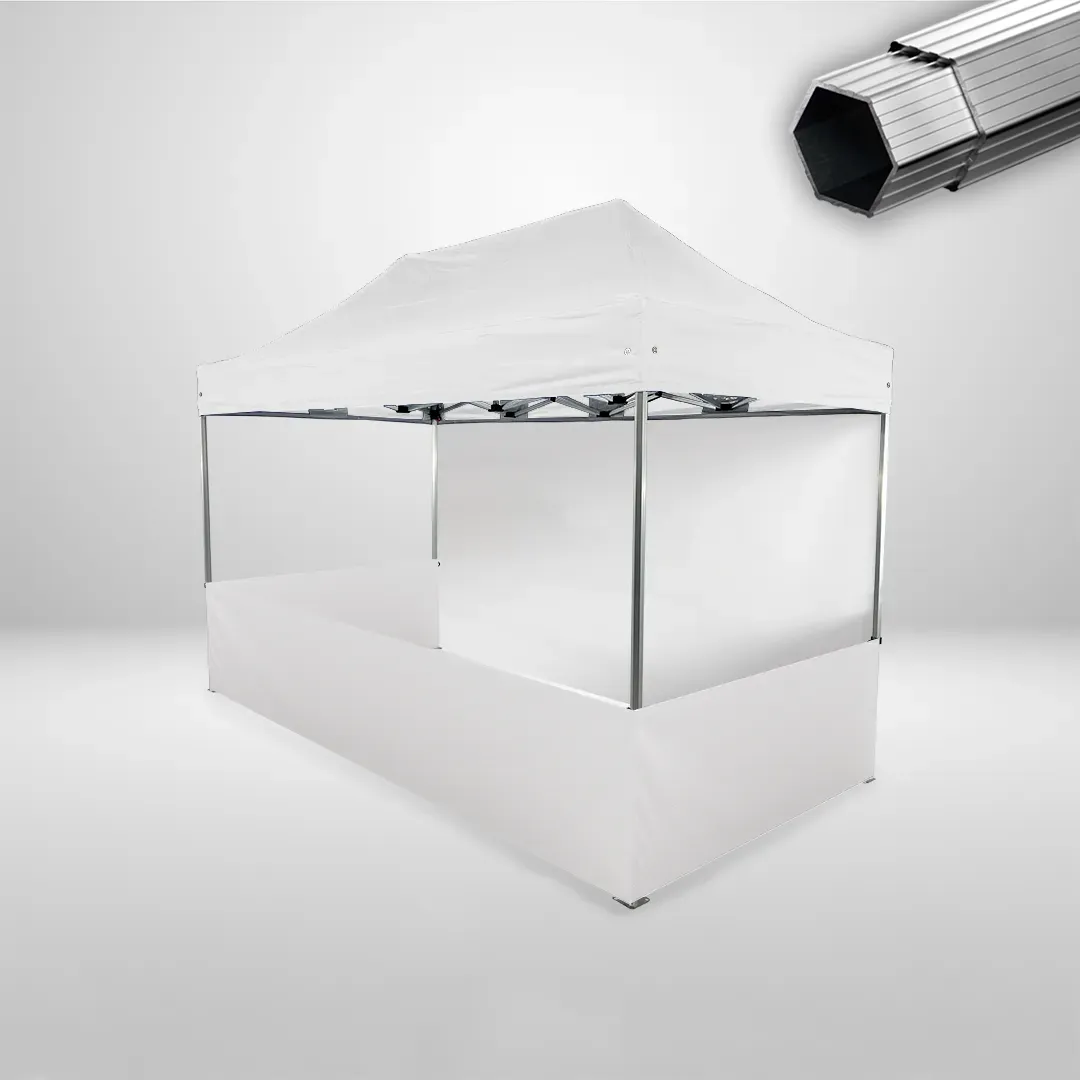 Carpa Plegable 4x2 m, Gama PLUS 45mm, 1 lateral liso y 3 laterales a media altura, blanco