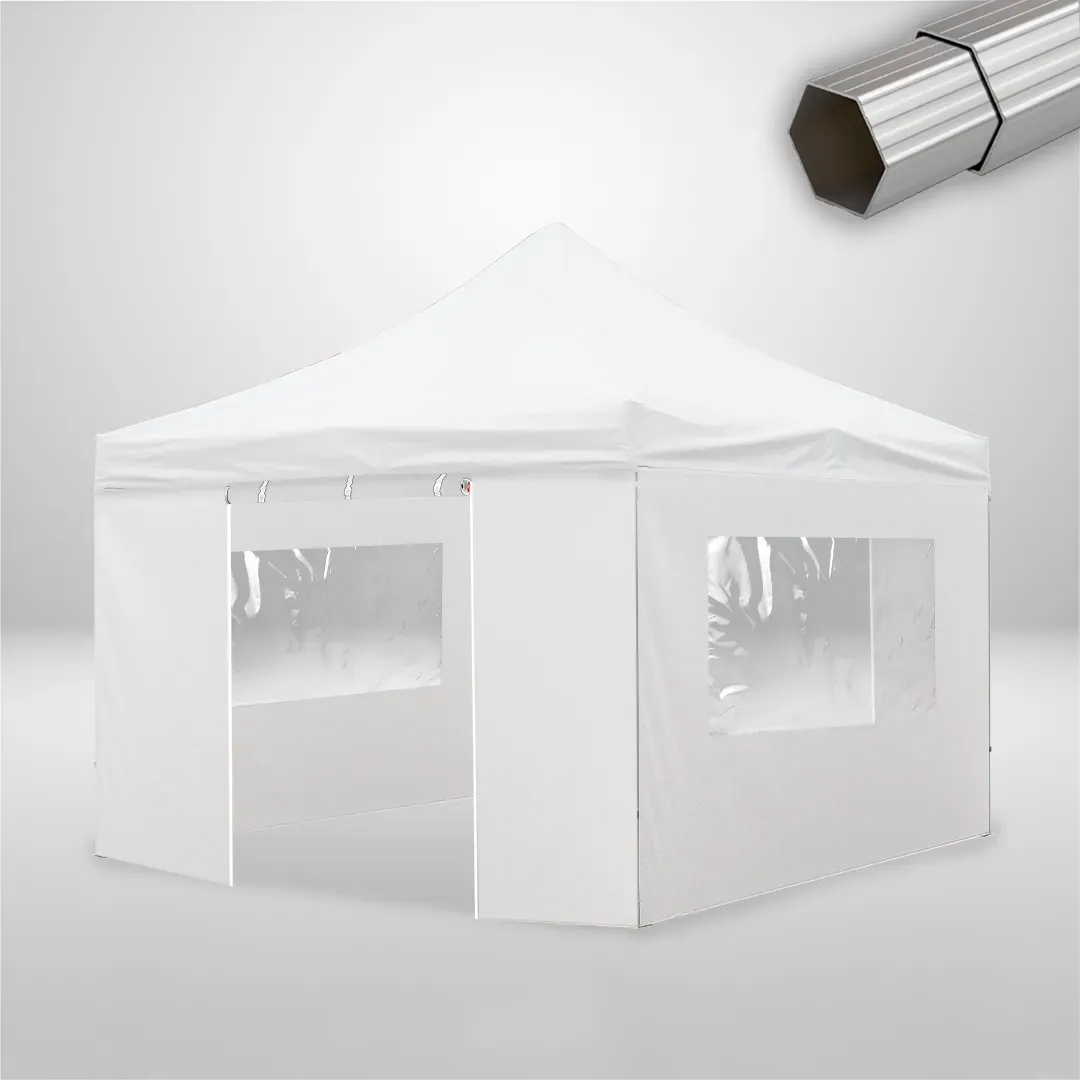Carpa Plegable 4x4 m, Gama ELITE 57mm, 2 laterales con puerta y 2 laterales con ventanas, blanco