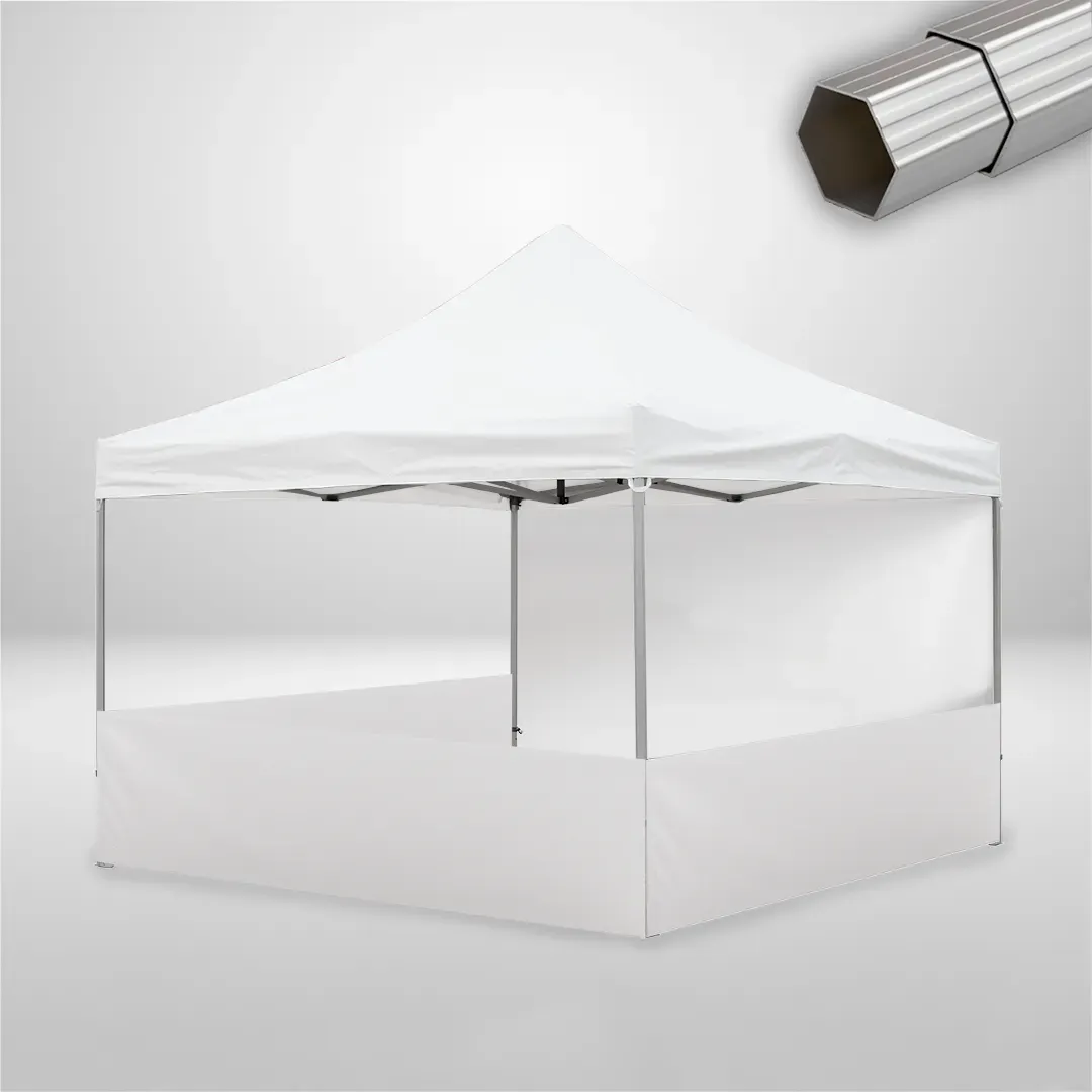 Carpa Plegable 4x4 m, Gama ELITE 57mm, 1 lateral liso y 3 laterales a media altura, blanco