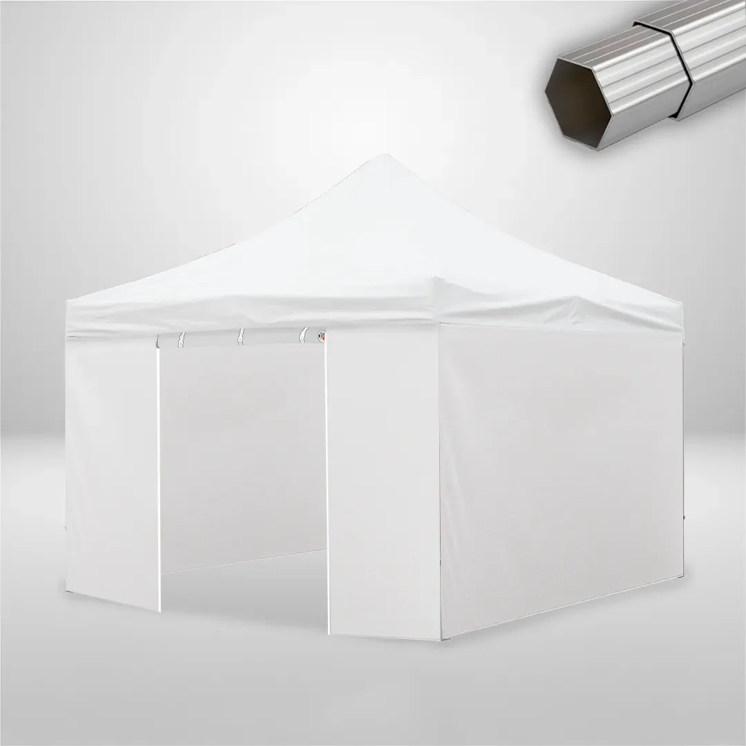 Carpa Plegable 4x4 m, Gama ELITE 57mm, 3 laterales lisos y 1 lateral con puerta, blanco