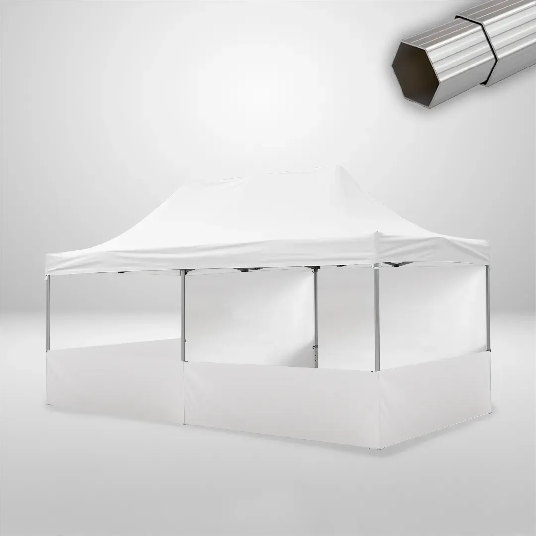 Carpa Plegable 6x3 m, Gama ELITE 57mm, 2 laterales lisos y 4 laterales a media altura, blanco