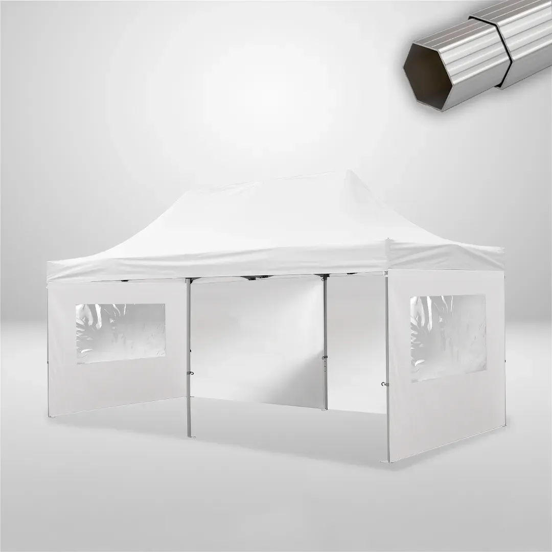 Carpa Plegable 6x3 m, Gama ELITE 57mm, 2 laterales lisos y 2 laterales con ventanas, blanco
