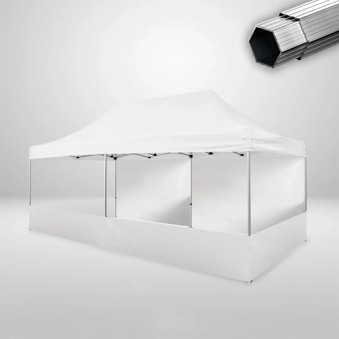 Carpa Plegable 6x3 m, Gama PLUS 45mm, 2 laterales lisos y 4 laterales a media altura, blanco