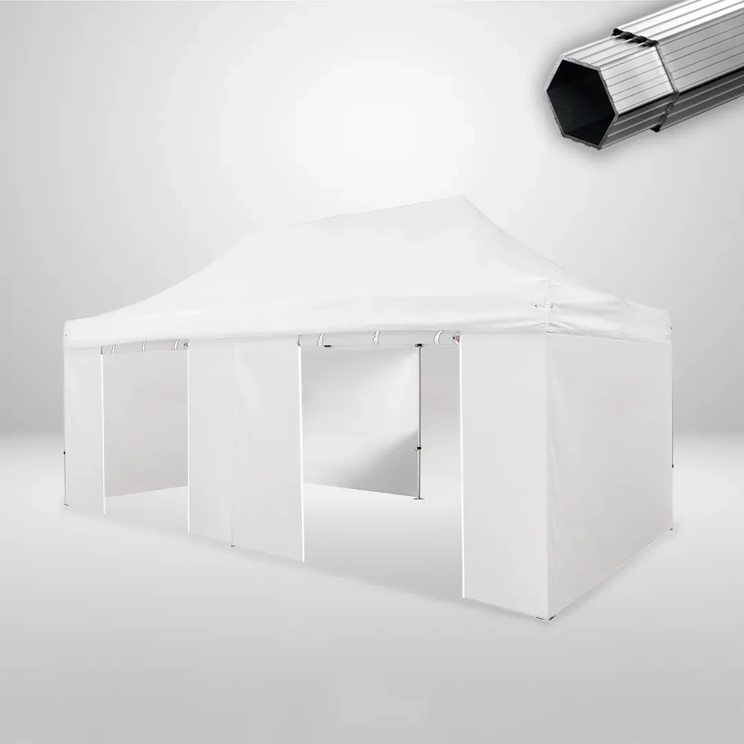 Carpa Plegable 6x3 m, Gama PLUS 45mm, 4 laterales lisos y 2 laterales con puerta, blanco