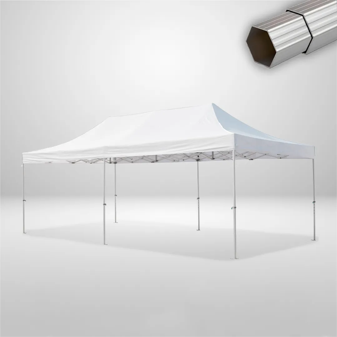 Carpa Plegable 6x4 m de 6 pilares, Gama ELITE 57mm, Sin laterales, PVC blanco