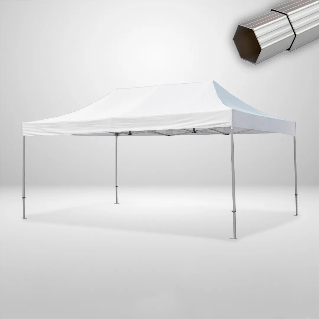 Carpa Plegable 6x4 m de 4 pilares, Gama ELITE 57mm, Sin laterales, PVC blanco