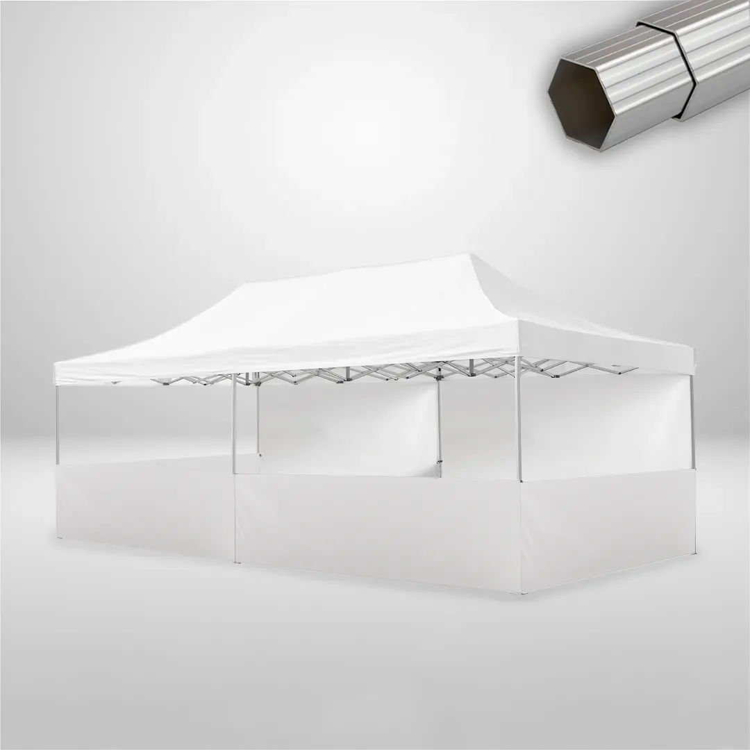 Carpa Plegable 8x4 m, Gama ELITE 57mm, 2 laterales lisos y 4 laterales a media altura, blanco