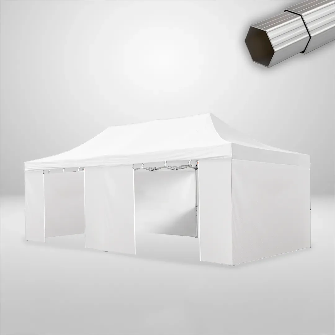Carpa Plegable 8x4 m, Gama ELITE 57mm, 4 laterales lisos y 2 laterales con puerta, blanco