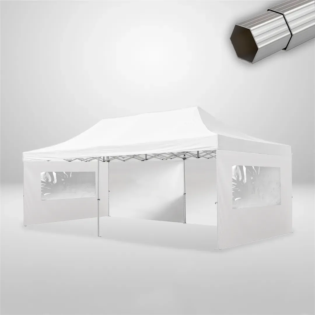 Carpa Plegable 8x4 m, Gama ELITE 57mm, 2 laterales lisos y 2 laterales con ventanas, blanco