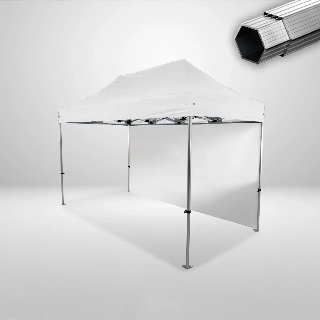 Carpa Plegable 4x2 m, Gama PLUS 45mm, 1 lateral liso, blanco