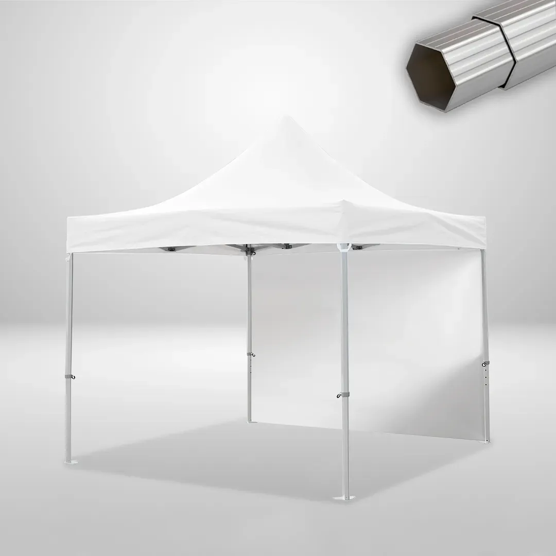 Carpa Plegable 3x3 m, Gama ELITE 57mm, 1 lateral liso, blanco